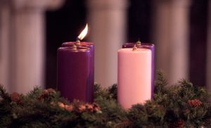 A lit candle in the Advent wreath Nov. 29 at St. John Vianney Church in Prince Frederick, Md., marks the first Sunday of Advent. The wreath, which holds four candles, is a main symbol of the Advent season, with a new candle lit each Sunday before Christmas. (CNS photo/Bob Roller) (Nov. 30, 2009)